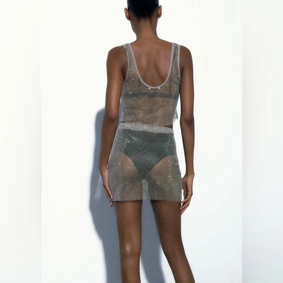 Zara Rhinestone Mesh Mini Skirt - Picture 3 of 5